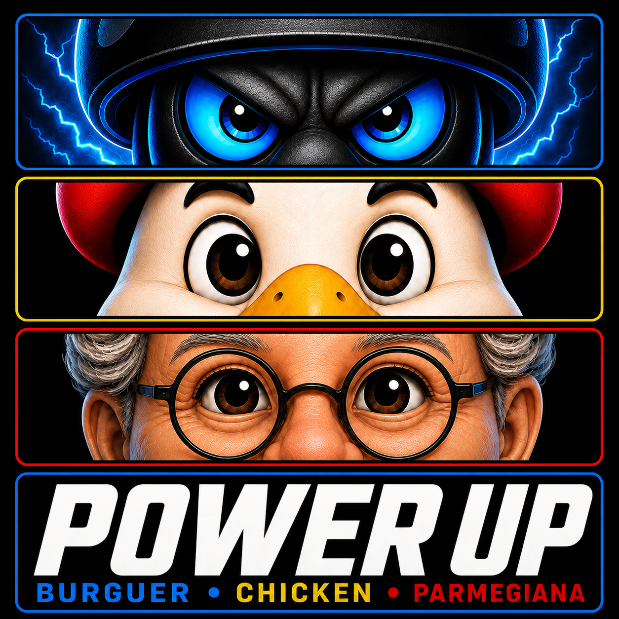 Power Up Burguer, Chicken e Parmegiana
